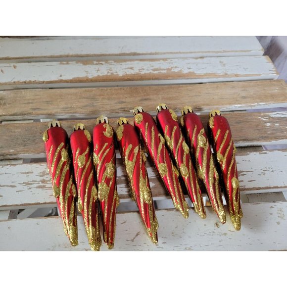 Gold red icicle ornaments Xmas tree plastic lights